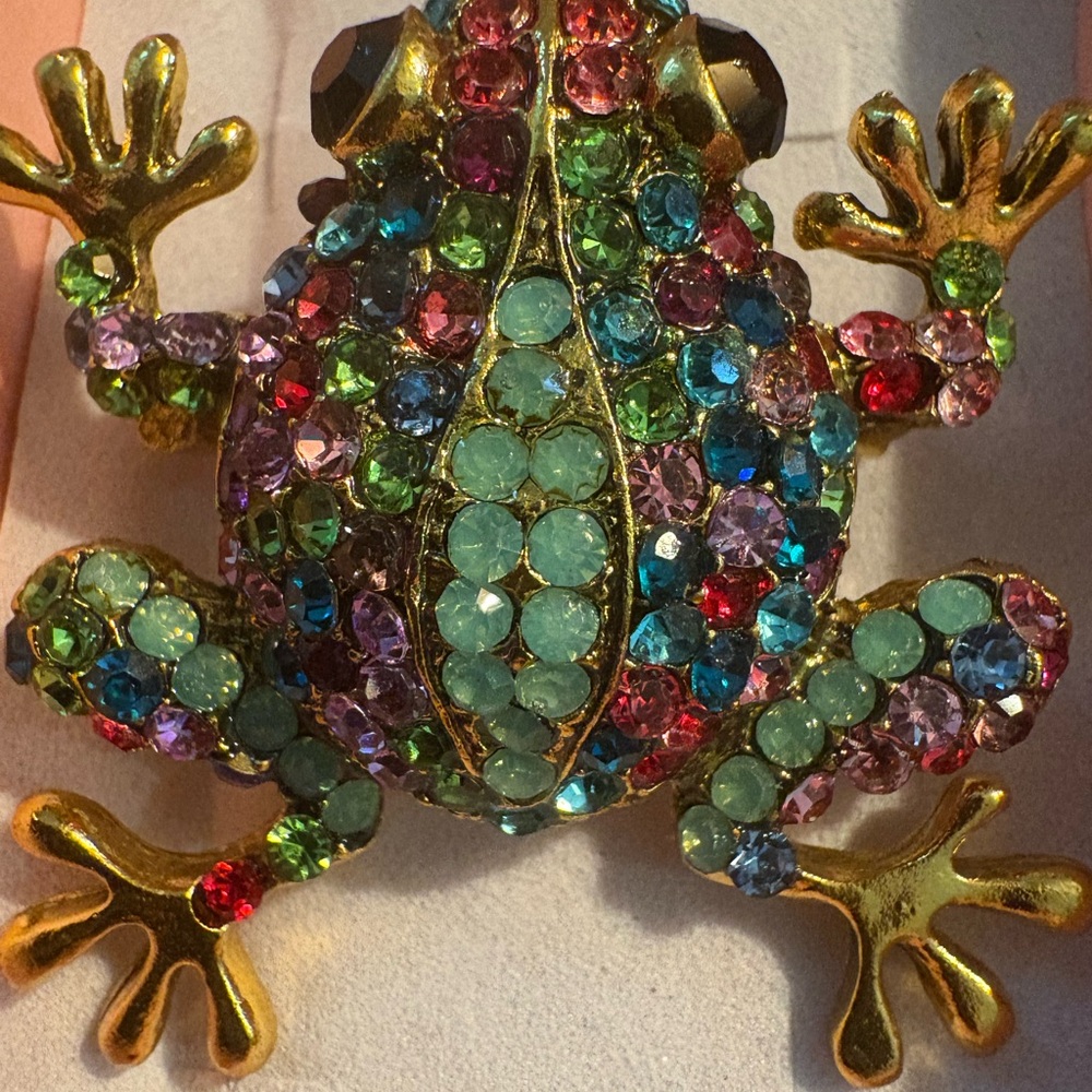 Colorful Crystal Frog Brooch